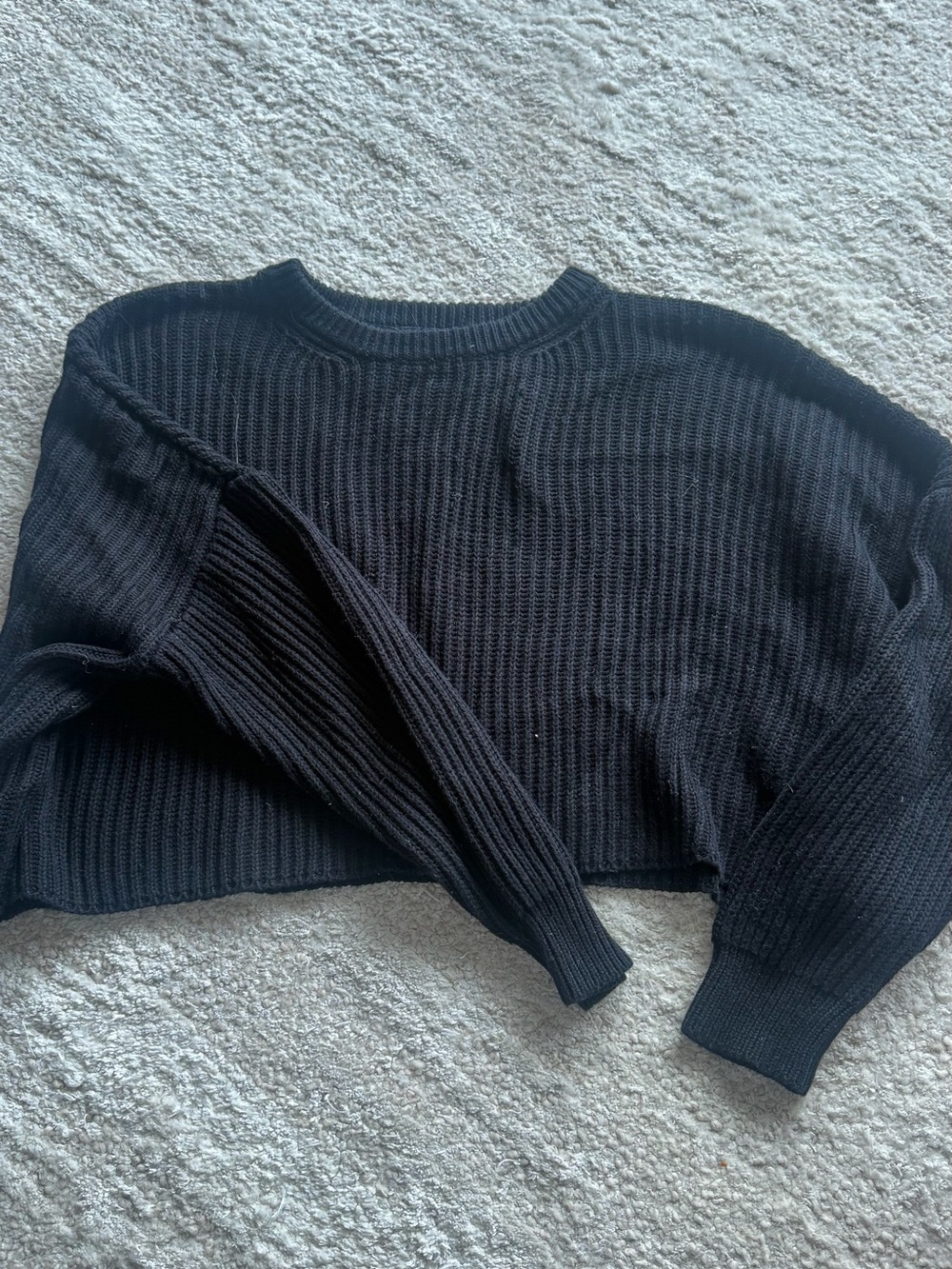 Cotton Candy Black Cropped Ribbed Crewneck Sweater